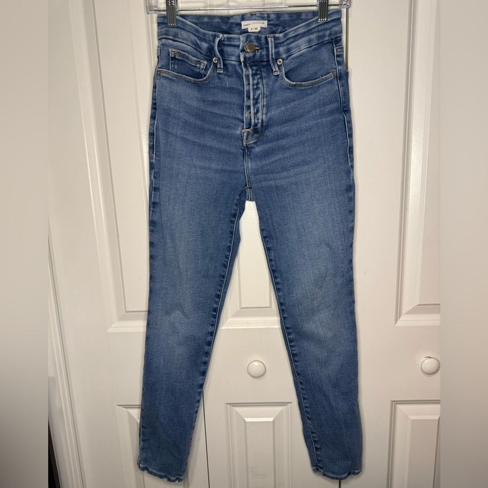 Good American Blue High Rise Skinny Jeans Size 2/26 Button Fly Stretch Denim
